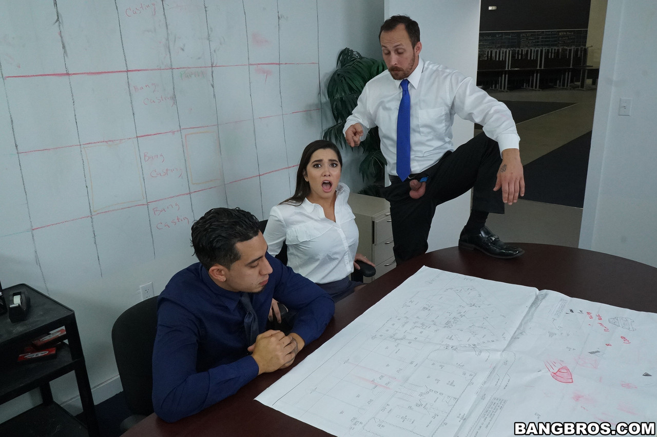 Office stunner Karlee Grey gets surprised by her boss pulling his dick out  - NakedPics