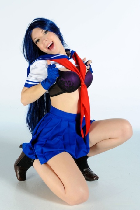 Solo girl Psychic Powered Idol strips to fingerless gloves during cosplay play