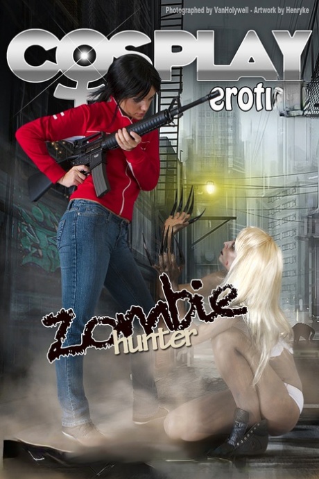 Zombie lovec a zombie odhalit svá prsa při cosplaying