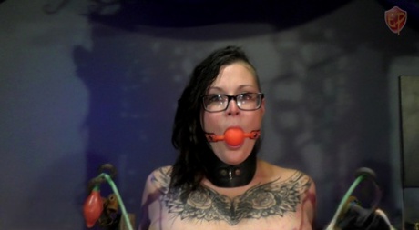 A morena tatuada Kali Danes é tatuada enquanto lhe torturam as mamas e a rata