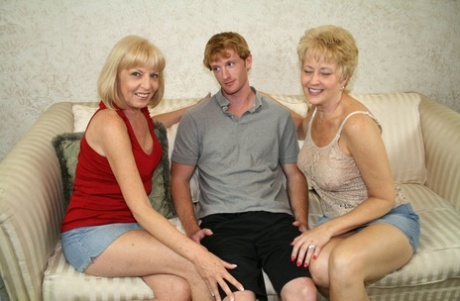 Two blonde grannies share a horny student