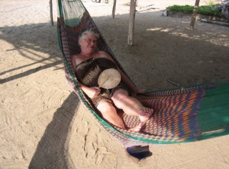 Obese nan Girdle Goddess bares her large tits and fat belly on a hammock