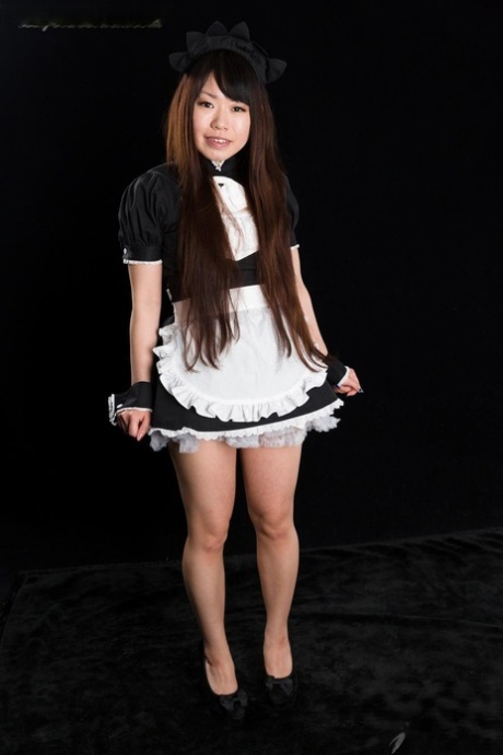 Japanese maid masturbates after being mouth fucked in her uniform
