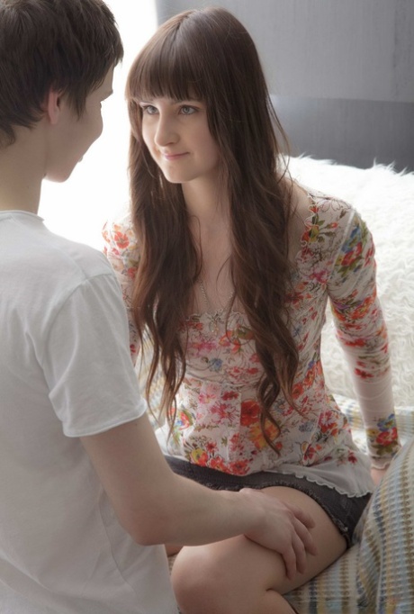 Innocent looking teen Mirabella rides her boyfriend