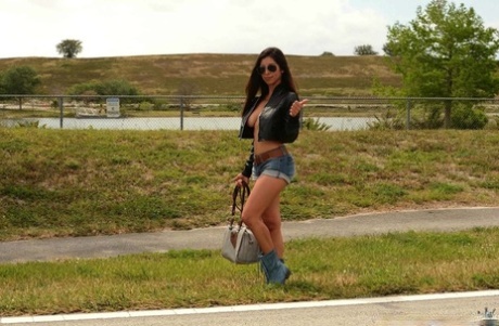 Big titted hot Latina hitchhikes topless, sucks strangers cock and rides hard