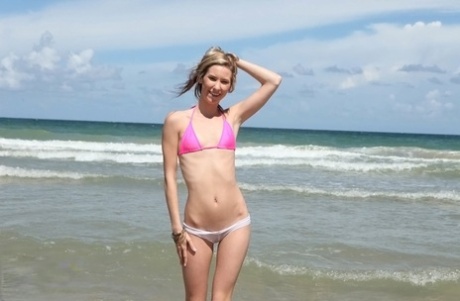 Skinny ex-girlfriend stripped of her bikini by her ex for sex