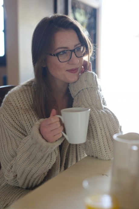 British model Scarlot Rose bares her boobs in glasses over breakfast