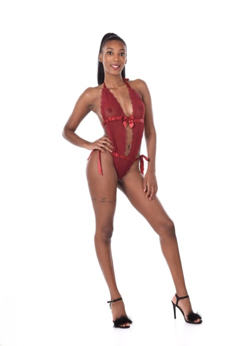 Leggy ebony modelo Asia Rae doffs lingerie antes de dedilhar a sua rata