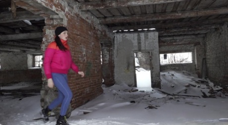 Girl next door type Alexa gets caught taking a piss out in the snow