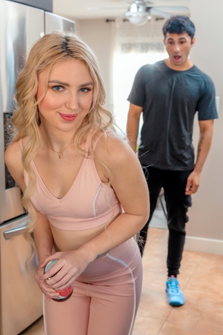 Petite blonde teen Britt Blair has sex with her stepbrother on a bed