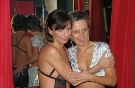 Candid behind-the-scenes action with Sandra B & Ela Engel at a sex club