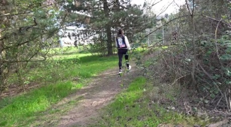Nice girl Naomi Benet gets caught taking a piss on a path in nature