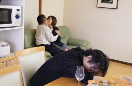 Japanese girl Megu Memezawa gets a creampie during sex with her father-in-law