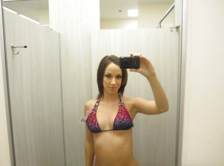 Bad girl Jada Stevens taking selfies in mirror as she peels off her bikini