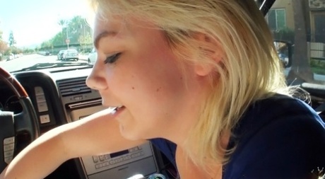 Blonde hooker Alice Frost sucks a cock in front seat of car