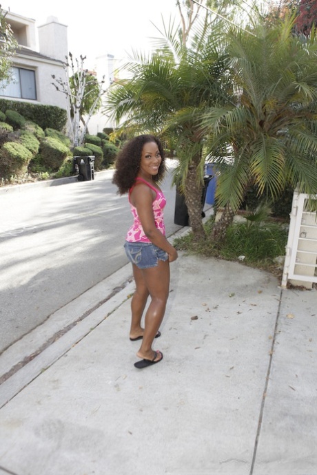 Black girl slips out of shorts and exposes her fabuous ass