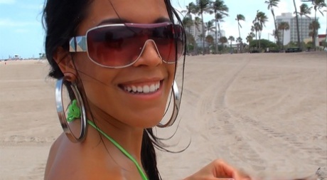Sexy latina babe Alana Jade exposing her big wet ass on the beach