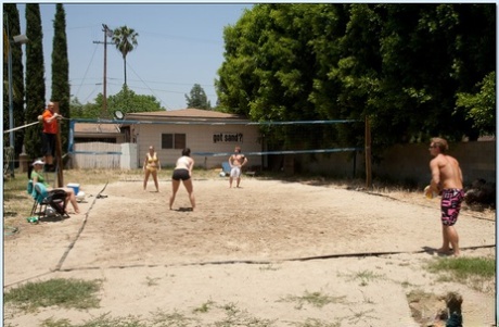 Beach volleyball hottie Roxanne Hall enjoys deep anal pounding