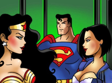 Gatas dos desenhos animados com pilas grandes a desfrutarem de um trio selvagem de dupla penetração