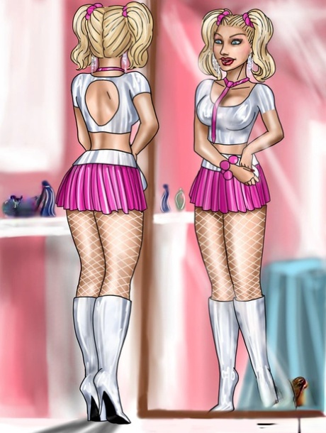 Blonde cartoon tranny in sexy fishnets get her throat & anus filled with dicks (Blonďatá kreslená transka v sexy síťovkách si naplní hrdlo a řitní otvor ptáky)