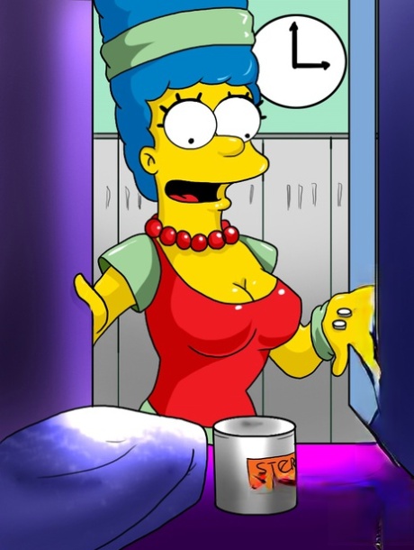 Dikke Homer Simpson wordt ruw geneukt door een blauwharige shemale