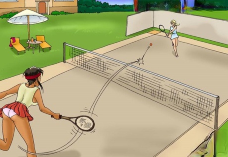 A tenista de desenhos animados peitudo é seduzida & desossada pelo seu oponente shemale
