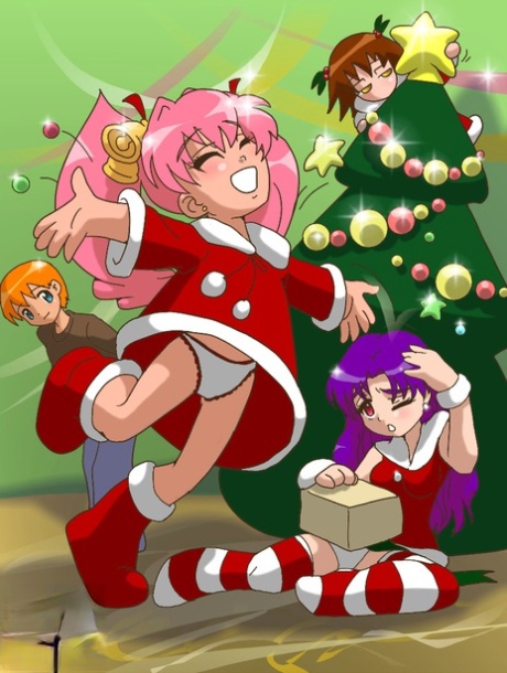 Cartoon ladyboys neuken elkaars kontgat in een kerst viertal