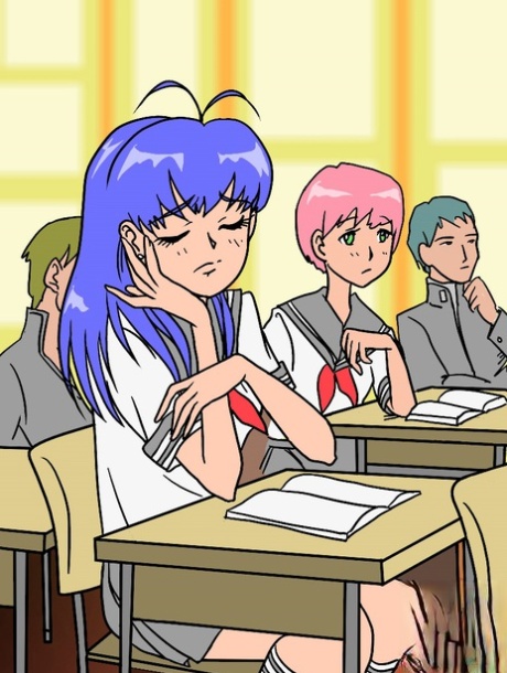 アニメの女子校生が金髪のエロい友達にチンポをしゃぶらされる。
