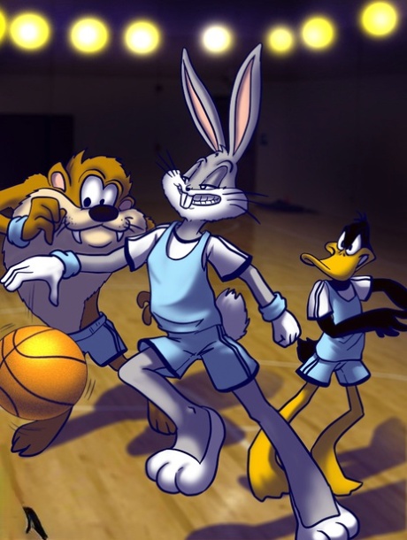 Animovaný shemale králíček strká ptáka do zadku svého basketbalového kamaráda
