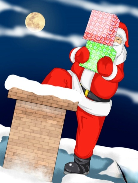 Brystfagre anime-shemale-hanner spytter på en gammel julenisse med de store pikkene sine.