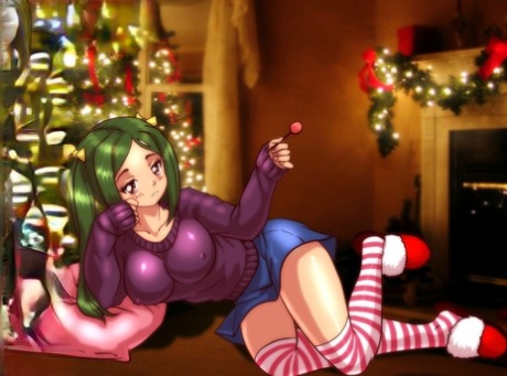 Dominatrix anime shemale strekker julenissens rumpehull med sin enorme pikk
