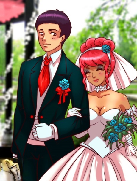 赤毛の漫画の花嫁は、彼らの結婚式の日に新しい夫をファックする。
