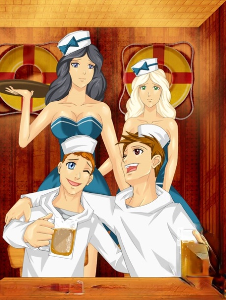 动画中的变性人勾引好色的水手，享受硬核四人组的乐趣
