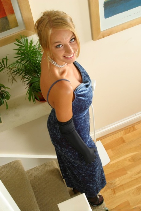 Glamorous babe Hayley-Marie strips her elegant dress & poses in her lingerie