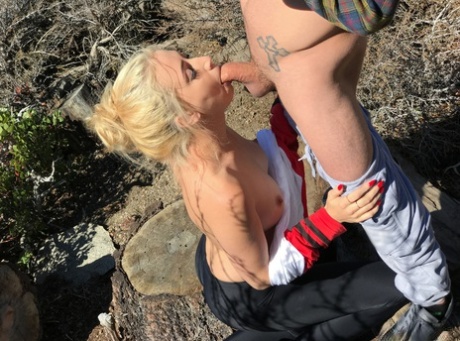 Cutie Sierra Nicole gives an outdoor blowjob & gets cum on her natural tits