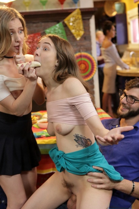 Samantha Hayes & Anya Olsen get stepbrother's big cock at Cinco de Mayo party