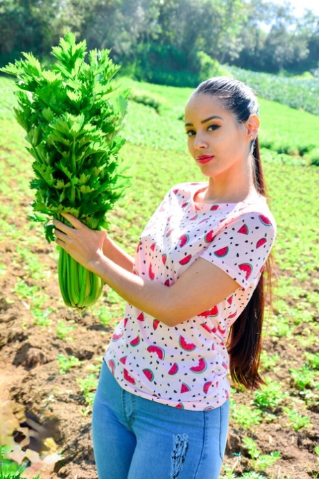 Krásná Andreina De Luxe s dlouhými vlasy a velkým zadkem dostane její kundička bušil