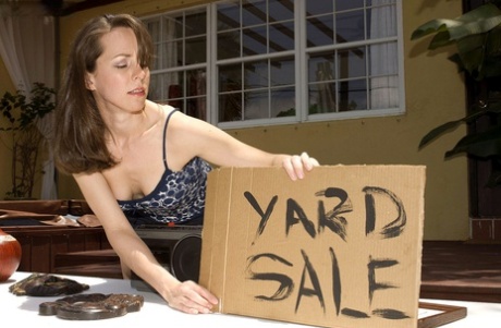 Petite female Ann Parker opts for steamy sex over having a yard sale