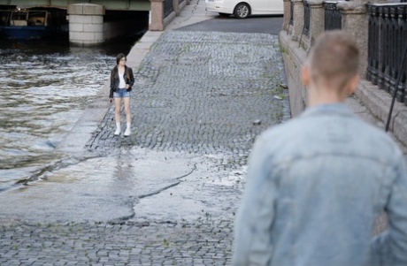 Teen in glasses Molly Brown gets picked up on the street and banged indoors