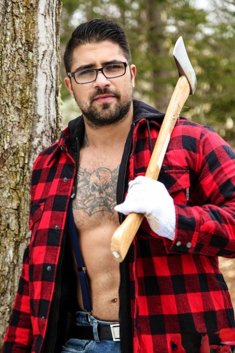 Hunky men put down their axes and go indoors for oral and anal sex