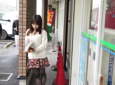 Japanese babe Mikoto Mochida gives a random dude a hot blowjob in public