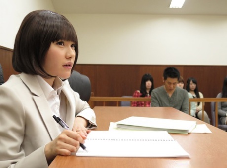 Japanese hotties Shiori Uehara and Nonoka Kaede get screwed in the courtroom