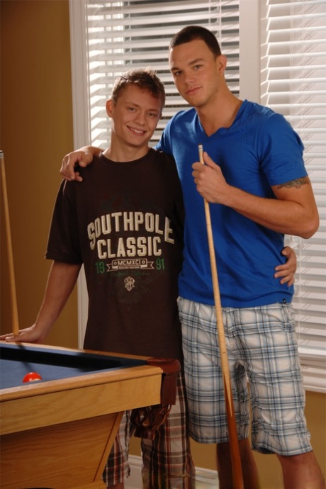 Gay couple giving each other head & having anal sex while playing pool