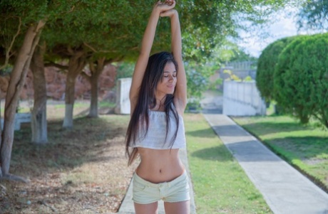 Exotic Venezuelan babe Karin Torres reveals her skinny body & small boobs