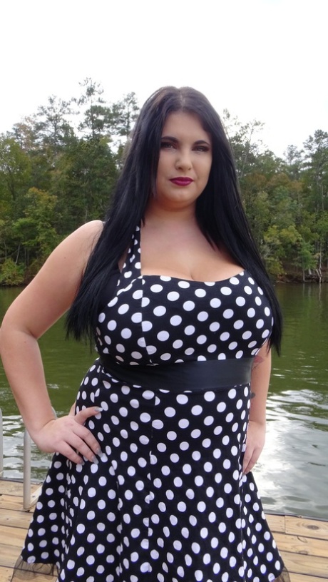 Hot fatty Mischievous Kitty teases in a polkadot dress & exposes her big tits