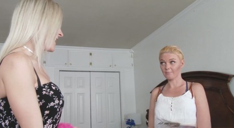 Lesbian MILF Blake Morgan queening & toying a busty blonde for snooping