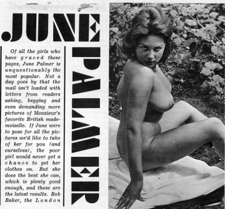 A modelo morena June Palmer expõe as suas mamas naturais na sua compilação vintage