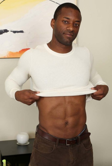 Black gay Alonso doffs his clothes and flaunts his big stiff prick