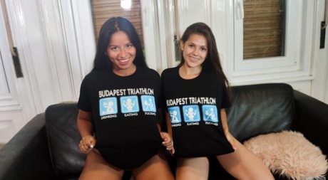 Sexy Pornostars mit großen Titten Serina Gomez und Amy Amor reiten zwei steife Ständer