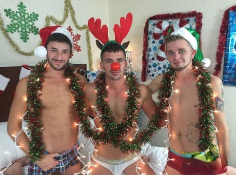 Brogan Reed, Joshua James & Scott DeMarco fuck in a gay Christmas 3some